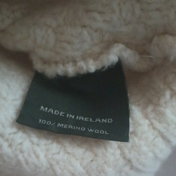 Carraig Donn Women's Medium Vintage Merino Wool Sweater Cream Cable Knit Cowl - Picture 3 of 8